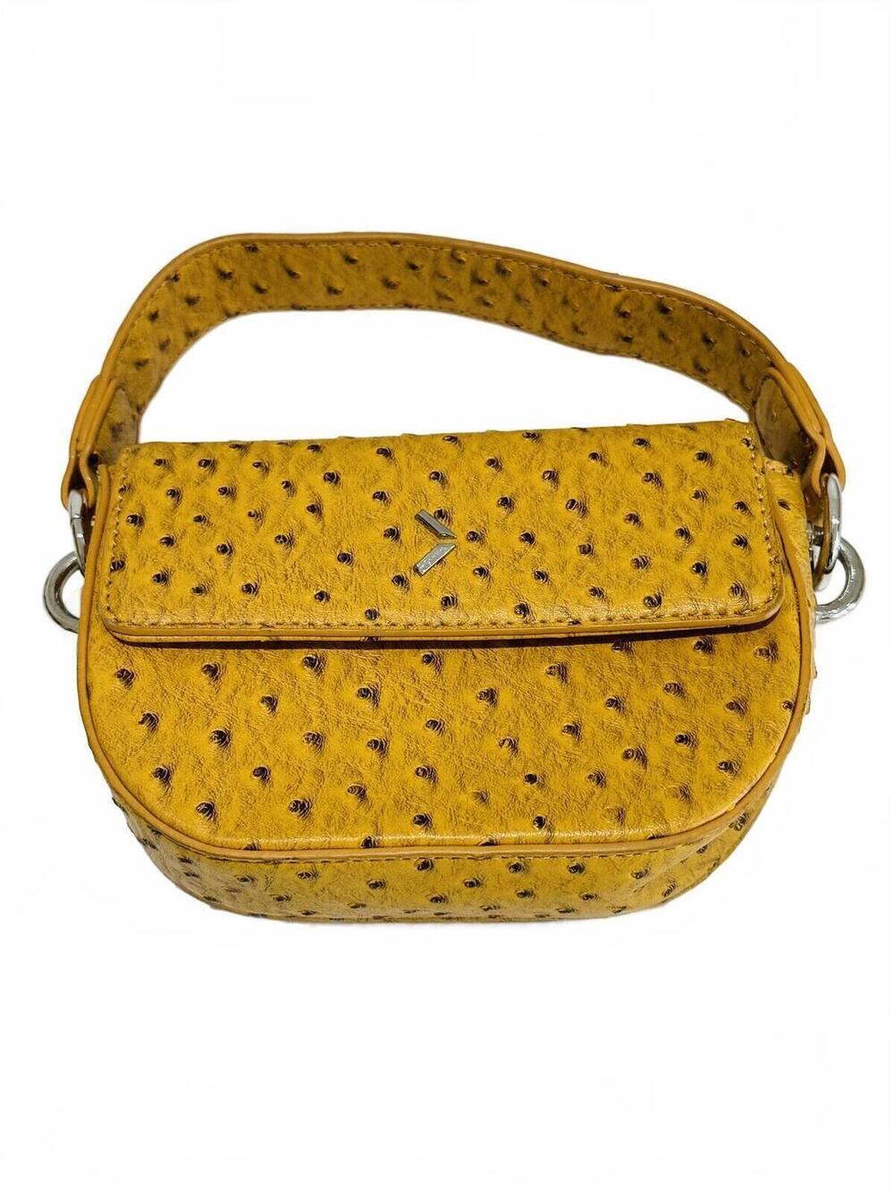 Ruve Ostrich Embossed Vegan Leather Mustard Shoulder Bag